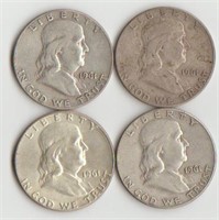 Four 1961 Silver Franklin Half Dollars