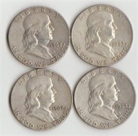 Four 1962 Silver Franklin Half Dollars