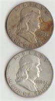 Two 1962-D Silver Franklin Half Dollars
