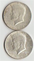 Two1964 Silver Kennedy Half Dollars