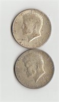 Two 1964 Silver Kennedy Half Dollars
