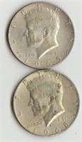1965 & 1968-D 40% Silver Kennedy Half Dollars