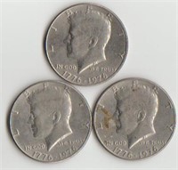 Three 1976 Kennedy Half Dollar Coins