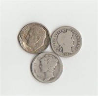 1916, 1923-S, & 1961-D Silver Dimes