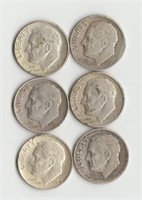 Six Silver Roosevelt Dimes