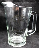 "TIME FOR MILK" Clear Heavy Glass Pitcher