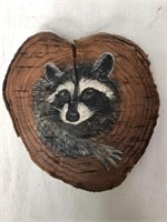 Decorative Painted Wood Raccoon Plaque