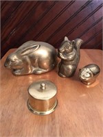Vintage Brass Animal Figures & Trinket Box