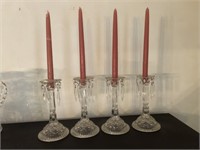 Vintage Set of Four Glass Candlesticks w/ Prisms