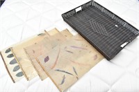 Large Plastic Wicker Tray w/4 Resin Leaf Placemats