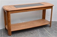 Oak Sofa Table w/Glass Top & Bottom Shelf