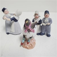 Bisque Mother Goose & Pilgrim Family Figurines