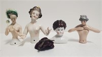 (4) Small German Porcelain Doll Heads