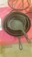 Group of 3 cast iron skillets various sizes