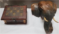 41 - ELEPHANT WALLHANGING & WOODEN BOX
