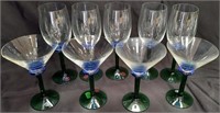 95 - 9 WINE & MARTINI GLASSES W/GREEN STEMS