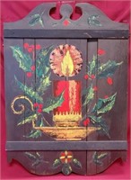 95 - HANDPAINTED CHRISTMAS CANDLE ON WOOD