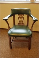 Green Studded Leather & Walnut Captain Chair