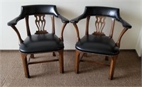 Black Studded Leather & Walnut Captain Chairs