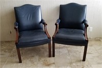 Blue Leather Walnut Armchairs