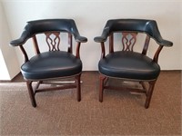 Black Studded Leather & Walnut Captain Chairs