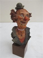 Crazy clown bust , composite, signed, 8 " tall
