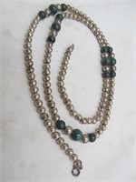 32" sterling ball necklace w. green malachite