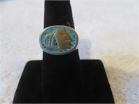 STERLING SILVER MEXICO TURQUOISE RING SIGNED