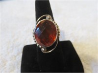 STERLING SILVER ORANGE STONE RING SZ 8.5