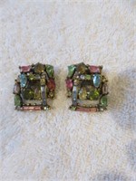 HOLLYCRAFT RHINESTONE CLIP ON EARRINGS 1"