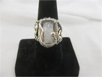 STERLING SILVER ORNATE MOONSTONE RING SZ 9