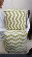 PAIR GREEN CHEVRON PATTERN OTTOMANS