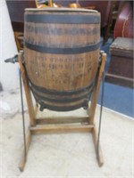 VINTAGE ACME AND BOSS BARREL BUTTER CHURN ON STAND