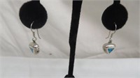 MEXICO STERLING SILVER TURQUOISE EARRINGS 1"