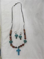STERLING NECKLACE WITH BEADS AND TURQUOISE