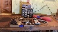 Tools, shallow tool box, sorters and a Mura meter