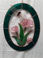 Dragonfly and Flowers Stained Glass