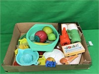 Assorted Plastic Kitchenware and Plastic Fruit