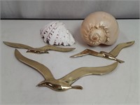 Vintage MCM Brass Seagulls and Shells