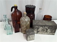 Antique Bottles, Tins, Apothecary Etc