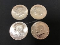 Four 1964 Silver (90%) Kennedy Half Dollars