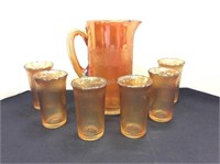 Carnival Glass Pitcher & Glass Set