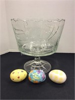 Pedestal Dessert Bowl & Decorative Eggs