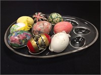 9 Decorative Eggs on Plastic Tray