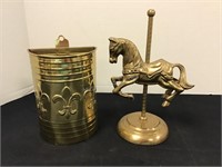 Brass Carousel Horse & Metal Wall Pocket
