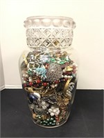 Heavy Glass Vase Chocked Full of Costume Jewelry