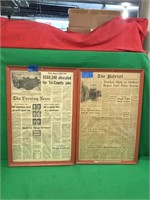2 Framed Newspaper Articles