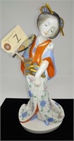 Herend porcelain lady, 13.5" x 6.5" signed,