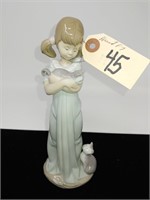 Lladro girl with 2 cats 8 in.
