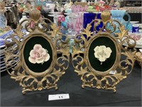 Porcelain Flowers in Cast Metal Frames.